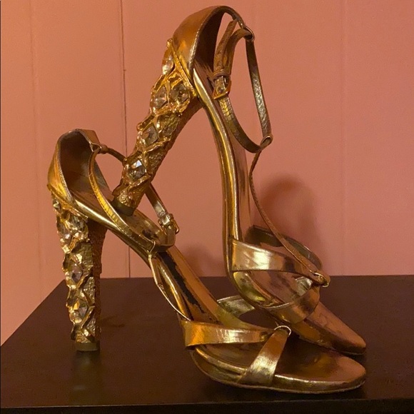Miu Miu Gold Leather with Swarovski Jeweled Heel - Picture 4 of 5